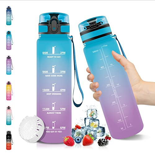 Vikaster Borraccia Sportiva 500ml, Senza BPA & Prova di Perdite, Bottiglia Acqua Bambini, Scuola, Bici, Palestra, Yoga, Ufficio
