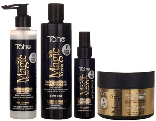 Tahe - Pack Iniciación Curly | Para Cabellos Finos | Rizos Mágicos | Hidratante | Incluye Champú, Mascarilla, Serum y Activador, Juego de 4 Piezas