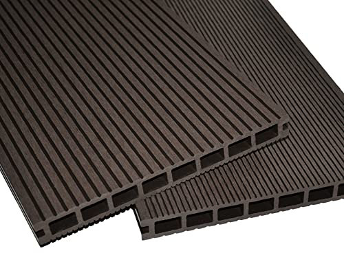 WPC Terrassendielen Top Line XL Dielen - Komplett-Set dunkelbraun | 18 m² (3m x 6m) Holz-Brett Dielen | Boden-Fliesen + Unterkonstruktion & Clips | Balkon Boden-Belag rutschfest witterungsbeständig