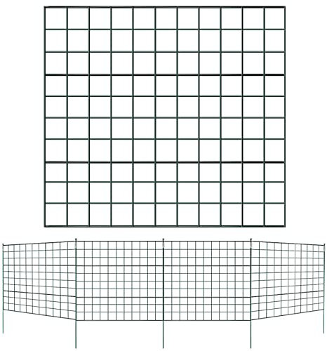 Tubiaz 5 x dammstaket, trädgårdsstaket, komplett set – trädgårdsstaket, metall, 11 staketelement – staket för trädgården, gallerstaket, set för trädgård – staket för hundar (5 x rakt staket, grön)