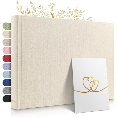 Zeitloos Fotoalbum zum Einkleben - Platz für 150 Fotos - echtes Leinen - Fotobuch 21 x 28 cm in Beige - 50 weiße Seiten - Fotoalben sind das perfekte Geschenk.