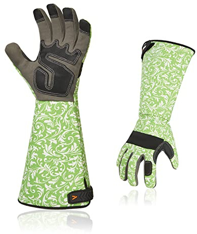 Vgo... 1 Paar Damen-Gartenhandschuhe,Sicherheitshandschuhe,Lange Ärmel Stulpe,Pannensicher,Touchscreen(AL6608-FM) | Grün, Kunstleder, durchtrittsicher, abriebfest, verstellbar, Rosenschnitt, Pflanzung, Jäten, Bauernhof