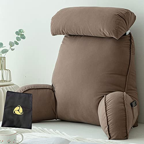 KKAIRA Lesekissen,Rückenkissen mit armlehnen,mit Abnehmbarer Nackenrolle & waschbarem ​Bezug,Lesen oder Spielen auf dem Bett/Sofa/Boden 75 * 40 * 58CM(with headrest)