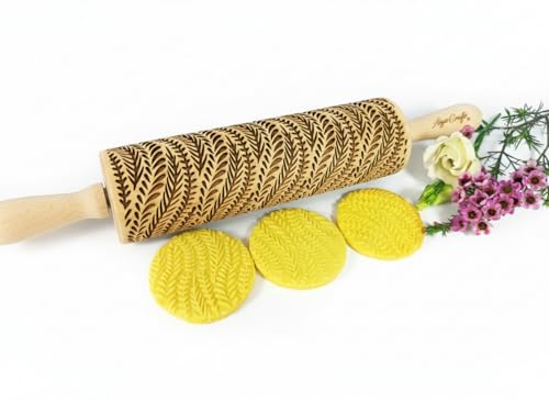 FLUSS Nudelholz. Teigroller mit Flusspflanze für hausgemachtes Gebäck und Keramik. Gravierte Nudelholz mit Muster von Algis Crafts