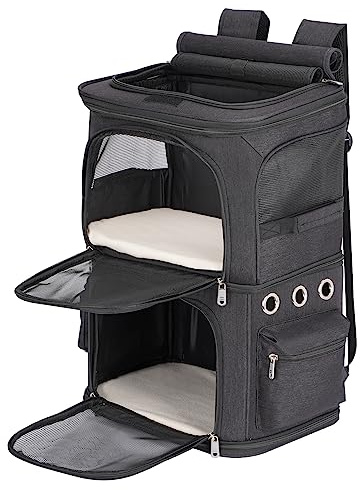 FASNATI Zaino per 2 gatti 2 in 1, camera doppia con divisorio rimovibile, marsupio per gatto grande fino a 12 kg, portatile per viaggi e passeggiate, nero