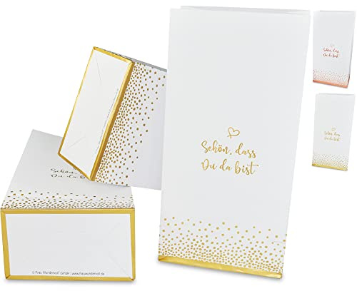 Frau WUNDERVoll® 12 Papiertüten mit Boden, SCHÖN, DASS DU DA BIST, gold, 12x7x24cm / Blockbodenbeutel, Tüte, Papierbeutel, Papiertüte, Geschenktüte, Geschenkbeutel, Gastgeschenk, Hochzeit, Falttasche