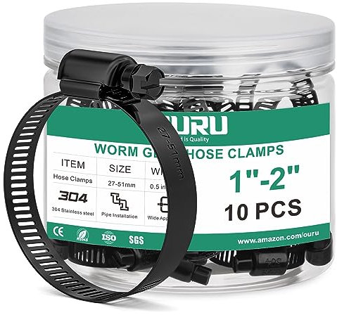 OURU 10 fascette stringitubo nere da 2,5 cm a 5,1 cm, regolabili da 27 a 51 mm, in acciaio inox, fascette stringitubo in metallo per autoveicoli, idraulici, intercooler, tubi, tubi del carburante