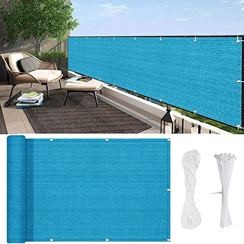 YUANZHI Balkon Sichtschutz 80 x 950 cm Windschutz Staubschutz Balkonbespannung mit Kabelbindern für Balkon Garten im Freien, Himmelblau