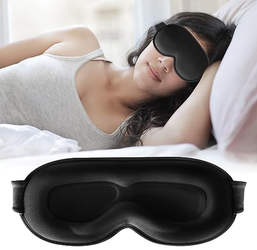 Máscara para dormir, máscara de ojos 3D contorneada profunda mejorada para dormir, sin presión, cubre el 99% de la luz, con correa elástica ajustable para dormir, yoga, viajes (negro)