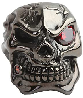 ANAZOZ Herren Ringe Silber Echt, Ringe Herren Punk Schmuck Vintage Ring Totenkopf mit Roten Augen größe 58