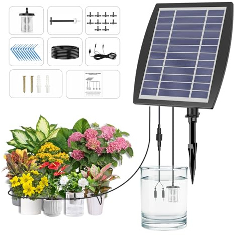OHYEAHSPIN Solar Drip Irrigation System - Supports 30 Pots, 12 Timing Modes - Drip Irrigation Kit,Automatic Plant Garden Watering System for Outdoor Plants,Garden, and Potted Plants