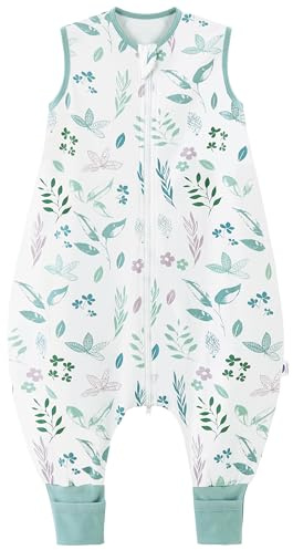 Chilsuessy babysovsäck med fötter 0,5 TOG Liten babysovsäck med ben ofylld 100 % bomull pyjamas för pojkar och flickor, växtmönster, 70 cm/babyhöjd 80–90 cm