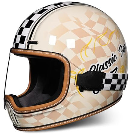 Full face Motorrad Helm Vintage Integralhelm DOT/ECE-Zugelassenes Motorrad-Elektrofahrzeug Vier Jahreszeiten Männer Und Frauen Motorrad-Laufhelm Elektrisch B,XL