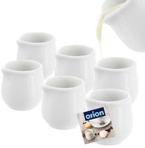 orion group Porzellan-Milchkännchen Sahnekännchen Milchkannen 4x4 cm, 20 ml | aus Porzellan weiß Mona 6 Stk.