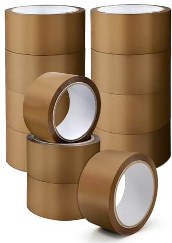 K-MART Lot de 12 rouleaux de ruban adhésif industriel marron à faible bruit – 48 mm x 66 m – Ruban adhésif marron sécurisé pour emballage de boîte, boîtes de déménagement, ruban adhésif solide pour