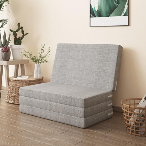 Bodenmatratze, Doppelbett, Klappmatratze, Gästebett für Reisen, Camping, Auto, Gästematratze, faltbar, Schlafsofa-Matratze mit waschbarem Bezug, Klappcouch (200 x 90 x 5 cm, Grau)
