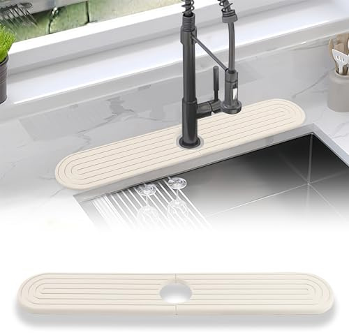 Tapis de drainage pour robinet en diatomite pour cuisine (60 x 9,9 cm), tapis d'évier en pierre à séchage rapide, plateau en pierre absorbant l'eau, protection contre les éclaboussures pour évier de