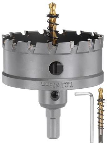 sourcing map Kit per sega a tazza in metallo duro da 76 mm, set con 2 punte centrali per trapano, 1 chiave per acciaio inossidabile, rame, ferro, alluminio