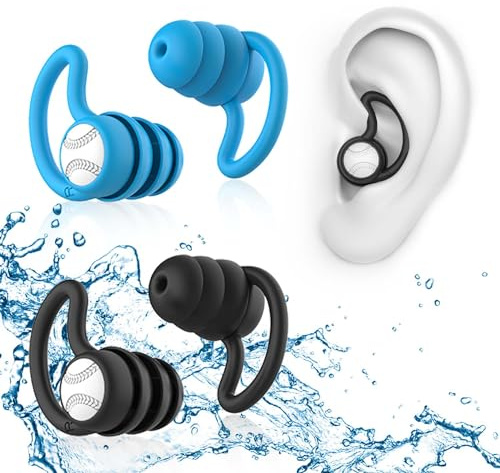 Tappi per le orecchie da nuoto per adulti, impermeabili, riutilizzabili, in morbido silicone, per doccia, nuoto, surf, snorkeling e altri sport acquatici (2 paia)