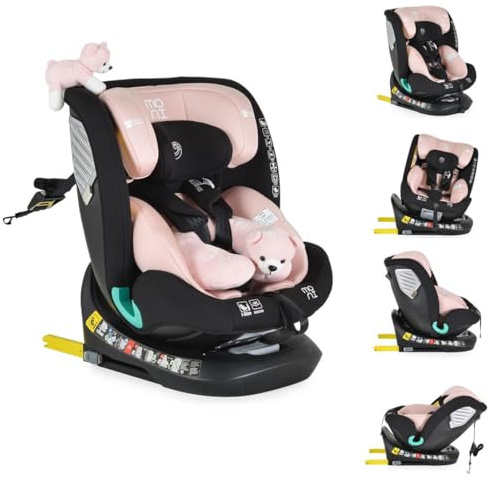 Moni Kindersitz Serengeti i-Size (40-150cm) Isofix, Kuscheltier, Nackenkissen, Farbe:rosa