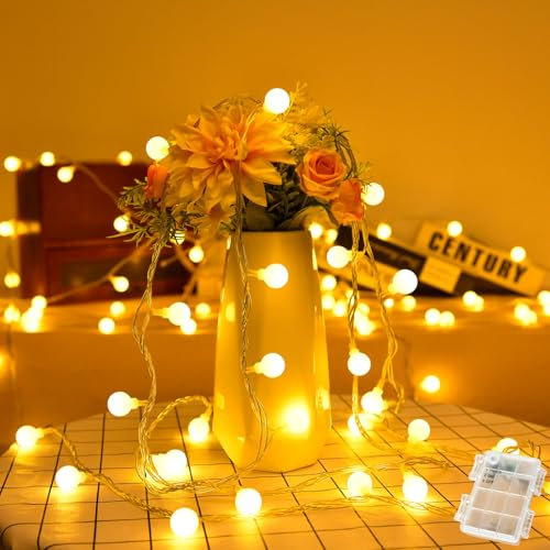 Etopgo Catena luminosa a batteria esterna, 6 m, 40 LED, con batteria interna, catena luminosa a sfera, luce bianca calda, con timer, IP65, impermeabile, per Natale, camera da letto, matrimonio