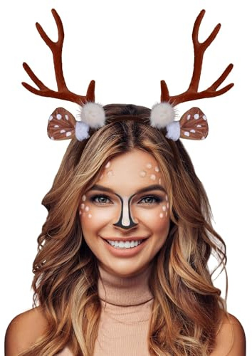 Rentier Haarreif Weihnachten Geweih Haarreif Weihnachts Haarschmuck Christmas Kopfschmuck für Mädchen Damen, Halloween, Weihnachten, Cosplay (A)