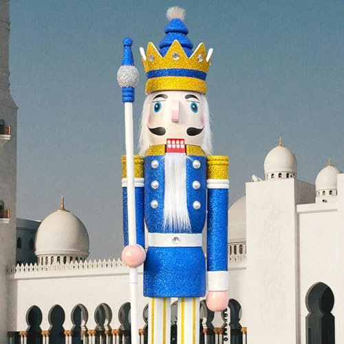 CDL Figura grande de cascanueces de madera azul con purpurina de 6 pies, Rey para decoración de iglesia del hogar, K33