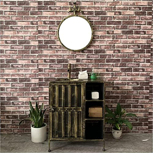 Mobile lavabo da bagno indipendente con piedistallo Art Hotel Home Mobile lavabo con lavabo Mobile lavabo da bagno in stile industriale Mobile lavabo da pavimento con rub(Bronze-With mirror)