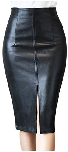 Generico Gonna a Tubino da Donna Gonna in Pelle con Gonna a Vita Bassa in Pelle Autunno e Inverno Gonne Bianche (Black, S)