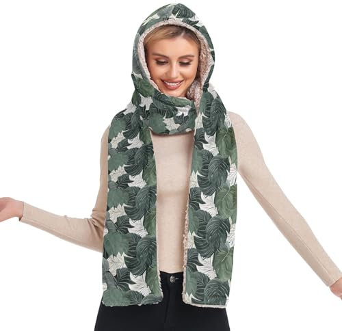 GAIREG Kapuzenschal, warme Mütze und Schal, Taschenschal für Damen, Grüne Blätter, Einheitsgröße