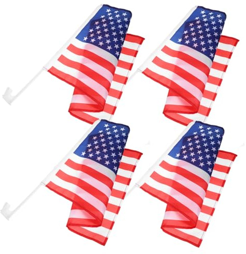 Hemobllo Lot De 4 Drapeaux AméRicains Pour Voiture Avec Clips De FenêTre - Support Drapeau De Voiture Patriote Pour DéCoration ExtéRieure De VéHicules - 45X44X30Cm