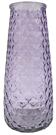 Lilac Textured Diamond Patterned Glass Vase Flower Bud Jar 23cm Home Decoration Ornament