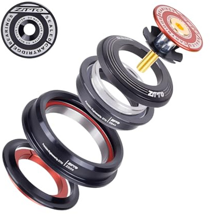 ZTTO Bike Headset, 44mm 56mm MTB Threadless Sealed Bearing 45 Degree ZS44 ZS56 Tapered Straight Fork Steerer, 4456ST (Red)
