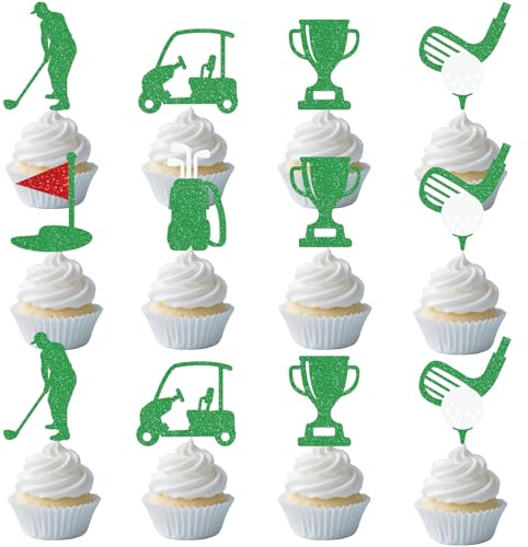 Deorfuy Golf Birthday Party Decorations - 36Pcs Golf Themed Glitter Cupcake Toppers Decoration Ball Sports Cupcake Picks Bday Decor for Baby Shower Supplies