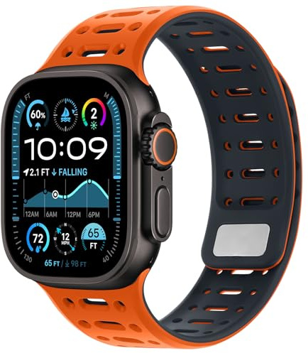 Amizee Compatible with Apple Watch Strap 49/46/45/44/42/41/40/38mm Men, Silicone Breathable Magnetic Band for iWatch Ultra 3/2/1 Series 11 10 9 8 7 6 5 4 SE3/2/1 (49/46/45/44/42mm, Orange Mid)