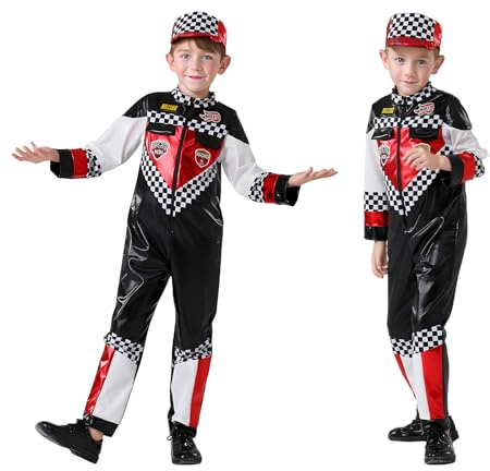 Joyincoser Racerförare, kostym för barn, pojkar med racerförare, racinghatt, racingfest, cosplay (120 cm)