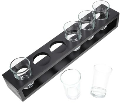HOLIDYOYO Set di Bicchieri di Vetro con Supporto in Legno Resistente All'usura Decorazione Casa Portacalici per Vino Design Semplice ed Elegante per Cucina