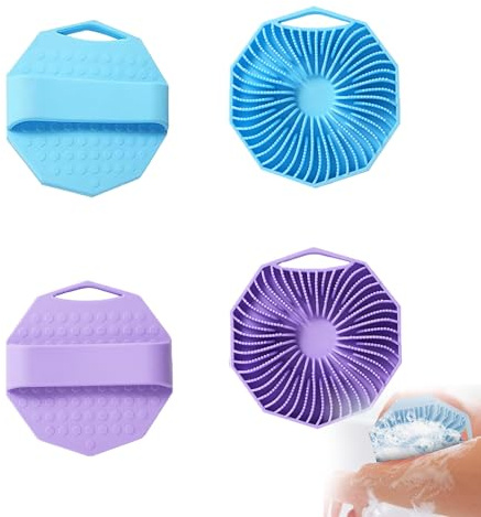 2 PCS Silicone Body Scrubber Men Women, Silicone Scrubber Bsilicone Scrubber bodyody, Skin Massager Silicone Scrubber for All Skin Type (Blue Purple)