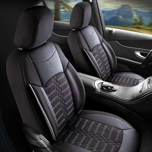 GIOVANNI BUTTI Coprisedili auto universali – Accessorio auto premium per interni per autovetture e SUV – Rivestimento per sedile in jacquard, protezione per auto, compatibile con airbag, nero-grigio
