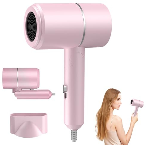 LYPPUL Secador de Pelo IóNico, 800W Secador Pelo Ionico, Secador de Viaje 2 Temperaturas, secadors de Pelo Plegable, Hair Dryer con Boquilla de Peinado & Botón Frío/Calor para Hogar, Viajes (Rosa)