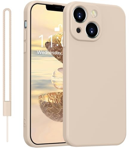 Yoawiful für Handyhülle iPhone 13 mini Hülle Premium Silikon Kameraschutz Hülle 13 mini Case mit 1 Lanyard, stoßfest dünn weich Kratzfest Schutzhülle mit Mikrofaser-Futter Khaki