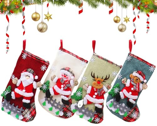GXGM 4 juegos de calcetines vacíos de la Befana, pequeños calcetines navideños para colgar, pequeños adornos navideños para la chimenea y el hogar.