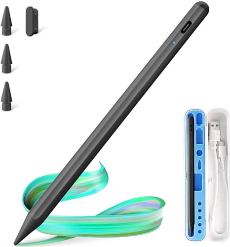 Pencil for Apple iPad 2018-2025, Type-c Fast Charge Pixel Precision, Tilt Sensitive Stylus Pen Compatible Apple iPad 11/10/9/8/7/6, Pro M4/12.9/11/13, Air 3/4/5/11-13M2/M3, mini 6/5, Black
