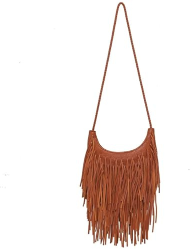 LYHYDMA Fransväska Dam Vintage Crossbody Väska Justerbar Axelrem Tofs Crossbody Väska för daglig, Brun, En Storlek