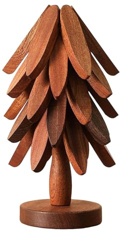 Holzuntersetzer Baum 3 Natürlichem Untersetzer Holz Baum, Tannenbaum Untersetzer Holz Für Heiße Gerichte,Weihnachtsbaum Topfuntersetzer Haltbare,rutschfeste Tischsets (5 Trivets - Black Walnut)