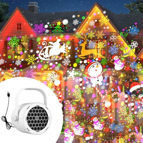 16-Pattern USB Christmas Projector Light, 360° Rotation Christmas Snowflake Projector Lights, Santa Claus Projection Lamp, Holiday Projection Light for Living Room, New Year Party Decor (Xmas)
