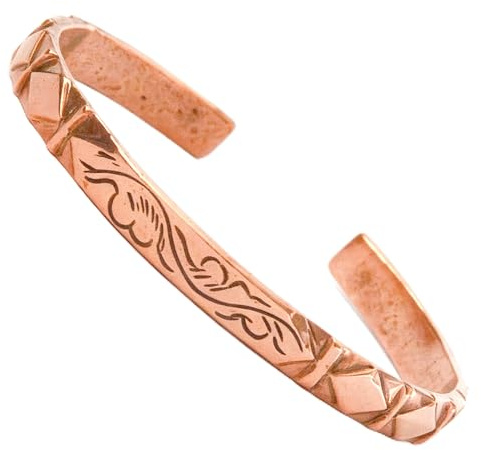 JUNKIRI Pulsera budista unisex con tachuelas de cobre puro tallada a mano con diseño de viento – joyería tibetana hecha a mano de Nepal
