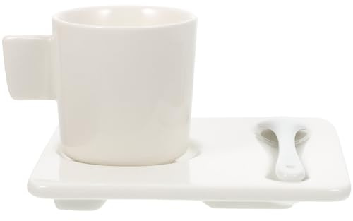 Veemoon Set Tazze da Caffè in Ceramica 80Ml Piattini e Cucchiaini Tazze da Espresso e Cappuccino per Uso Domestico Ufficio e Bar Design Creativo e Versatile per Regali e Collezioni