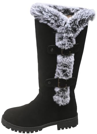 Hiking Boots Women Uk Warm Waterproof Windproof Walking Fit Boot Anti Grips Slip Fur-Lined Shoe Mid Built Fluffy Wide Thermal Fitting Pull On Boots for Walking Hiking Ski Ladies More Size