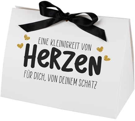 Herz & Heim® Personalisierte Geschenktasche mit Schleife Kleinigkeit von Herzen – Edle Geschenkbox mit Wunschtext – Geschenkverpackung für Valentinstag & Jahrestag (L (25 × 19 × 14 cm))